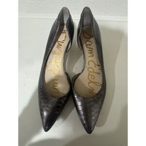 Sam Edelman Women's Snakeskin Embossed Pointed Toe Kitten Heel Pumps Pewter  8